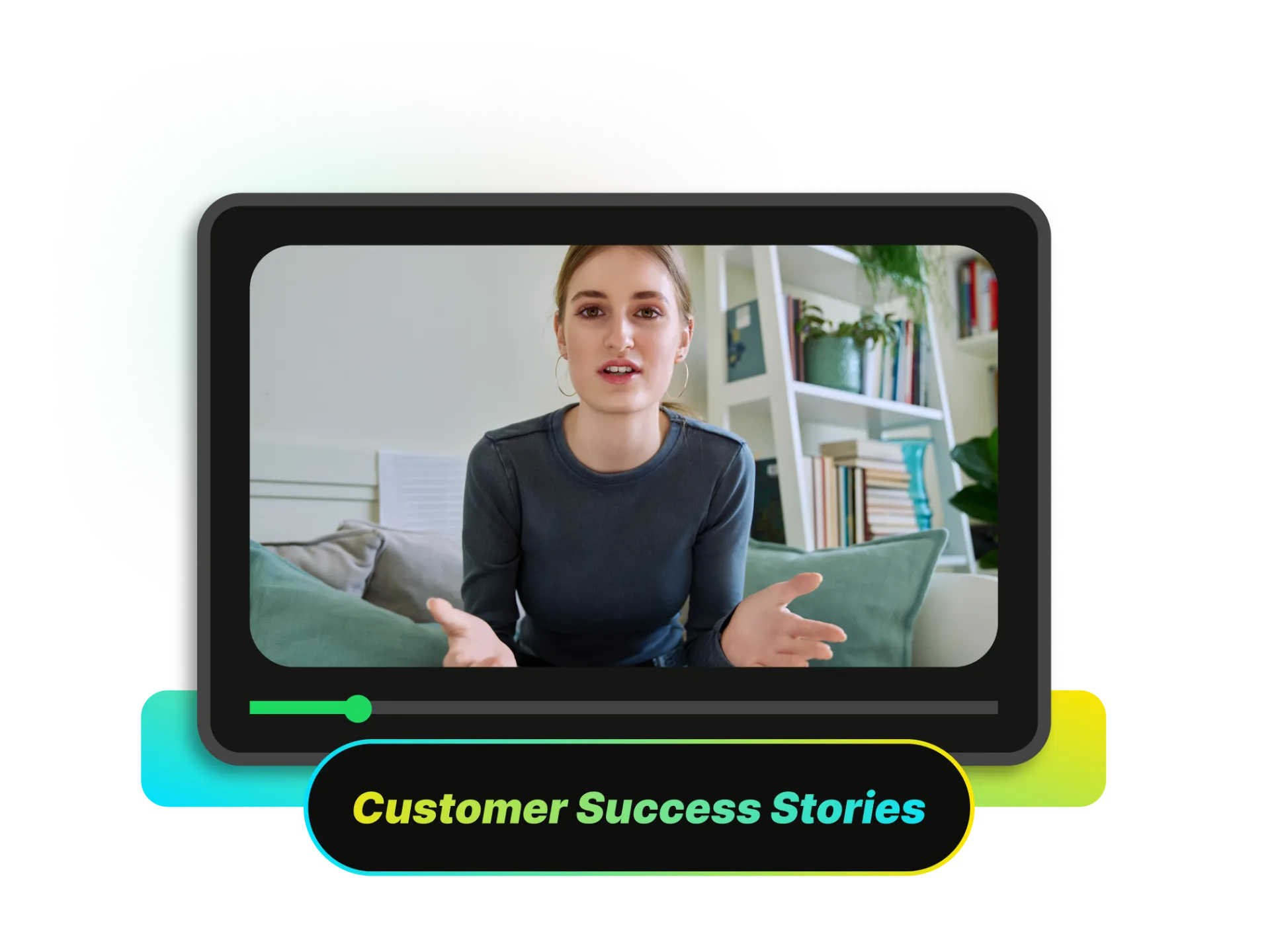 Customer interview recordings being transformed into testimonial clips with AI-extracted success metrics